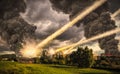 Meteorite shower over a city