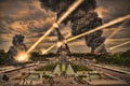 Meteorite shower over Paris Eiffel Tower Royalty Free Stock Photo