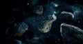 Meteorites in deep space planets. Asteroids in distant. Royalty Free Stock Photo