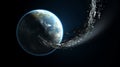 Meteorites are flying towards the earth, the concept of a global space disaster Royalty Free Stock Photo