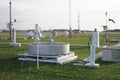 Meteorological equipment and sensors placed in a wide and spacious meteorological instrument park. This equipment is used to