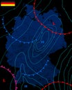 Weather map of the Germany. Meteorological forecast on a dark background. Editable vector illustration of a generic weather map