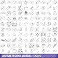 100 meteorological icons set, outline style Royalty Free Stock Photo