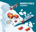 Meteorological north station. Polar north pole background explorer tourism antarctica buildings vector isometric Royalty Free Stock Photo