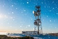 Meteorological station on mountain at winter