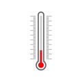 Meteorological thermometer glass tube silhouette and Celsius and Fahrenheit degree scale. Temperature measuring, climate