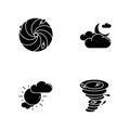 Meteorological warning black glyph icons set on white space Royalty Free Stock Photo