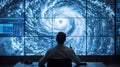Meteorologist analyzing hurricane data on large screen display Royalty Free Stock Photo