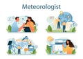 Meteorologist concept set. Weather forecaster studying and researching