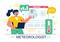 Meteorologist Vector Illustration featuring a Weather Forecaster Analyzing Atmospheric Precipitation Maps and Weather Patterns