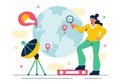 Meteorologist Vector Illustration featuring a Weather Forecaster Analyzing Atmospheric Precipitation Maps and Weather Patterns