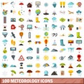 100 meteorology icons set, flat style Royalty Free Stock Photo