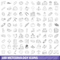 100 meteorology icons set, outline style Royalty Free Stock Photo