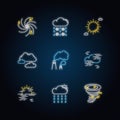 Meteorology neon light icons set