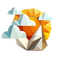 meteorology symbols sun and clouds weather overcast low poly, 3d icon polygon style isolated poligon Transparent background png.