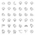 Meteorology symbols and weather vector thin line icons set Royalty Free Stock Photo