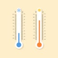 Meteorology thermometers. Cold and heat temperature. Flat style vector illustration.