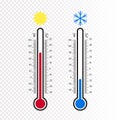 Meteorology thermometers . Cold and heat temperature. Vector illustration.