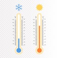 Meteorology thermometers . Cold and heat temperature. Vector illustration.