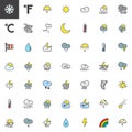 Meteorology weather and forecast universal filled outline icons Royalty Free Stock Photo