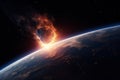 Meteors hit earth impact. Generate Ai Royalty Free Stock Photo