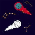 Meteors set in black and bluered colors