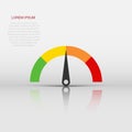 Meter dashboard icon in flat style. Credit score indicator level vector illustration on white isolated background. Gauges with Royalty Free Stock Photo