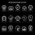 Meter and gauge icon set for control panel. Vector car speedometers signs