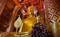 The 19 meter high gold-plated Buddha statue in the temple Wat Phanan Choeng Worawihan