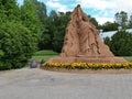 5-meter sand sculpture of a Ukrainian leader Zelenskyy symbolizing a statue of liberty Royalty Free Stock Photo