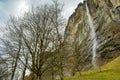 297 meter tall Staubbach waterfall in Lauterbrunnen valley in Bernese Highlands