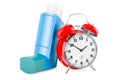 Metered-dose inhaler, MDI with alarm clock, 3D rendering Royalty Free Stock Photo