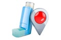 Metered-dose inhaler, MDI with map pointer, 3D rendering Royalty Free Stock Photo