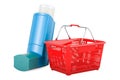 Metered-dose inhaler, MDI with shopping basket. 3D rendering Royalty Free Stock Photo