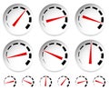 Meters, dials with red pointer. Speedometer, manometer, pressure