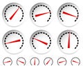 Meters, dials with red pointer. Speedometer, manometer, pressure
