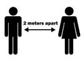 2 meters 2m Apart Man Woman Stick Figure. Pictogram Illustration Depicting Social Distancing during Pandemic Covid19. Vector File