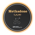 Methadone. Chemical formula, molecular structure. 3D rendering isolated on white background