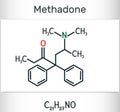 Methadone Dolophine molecule. It is an opioid, is used as an analgesic, in the treatment of drug addiction. Structural
