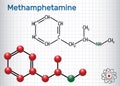 Methamphetamine crystal meth, C10H15N molecule. Structural che