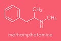 Methamphetamine crystal meth, methamfetamine stimulant drug molecule. Skeletal formula.