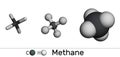 Methane CH4 molecule. Various 3D molecular models on a white background. 3D rendering Royalty Free Stock Photo