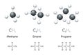 Methane, ethane, propane chemical formulas and molecule models Royalty Free Stock Photo