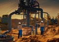 Methane Landfill Gas Generation System Technicians Fictional Work Enviroment Scene. Royalty Free Stock Photo