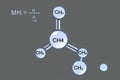 Methane Molecule Chemical Structure Representation with Atoms and Bonds in Gray Background Educational Illustration for Scientific Royalty Free Stock Photo
