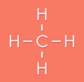 Methane natural gas molecule. Main component of natural gas and LNG liquefied natural gas and biogas, produced by fermentation.. Royalty Free Stock Photo