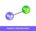 model of chemical substance. Icon of sodium chloride molecule commonly known as salt NaCl consisting of sodium and chloride Royalty Free Stock Photo