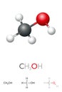 Methanol, CH3OH, molecule model and chemical formula of methyl alcohol