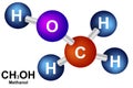 Methanol molecular models and chemical formula