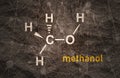 Formula of methanol. Concept of medicine and industry